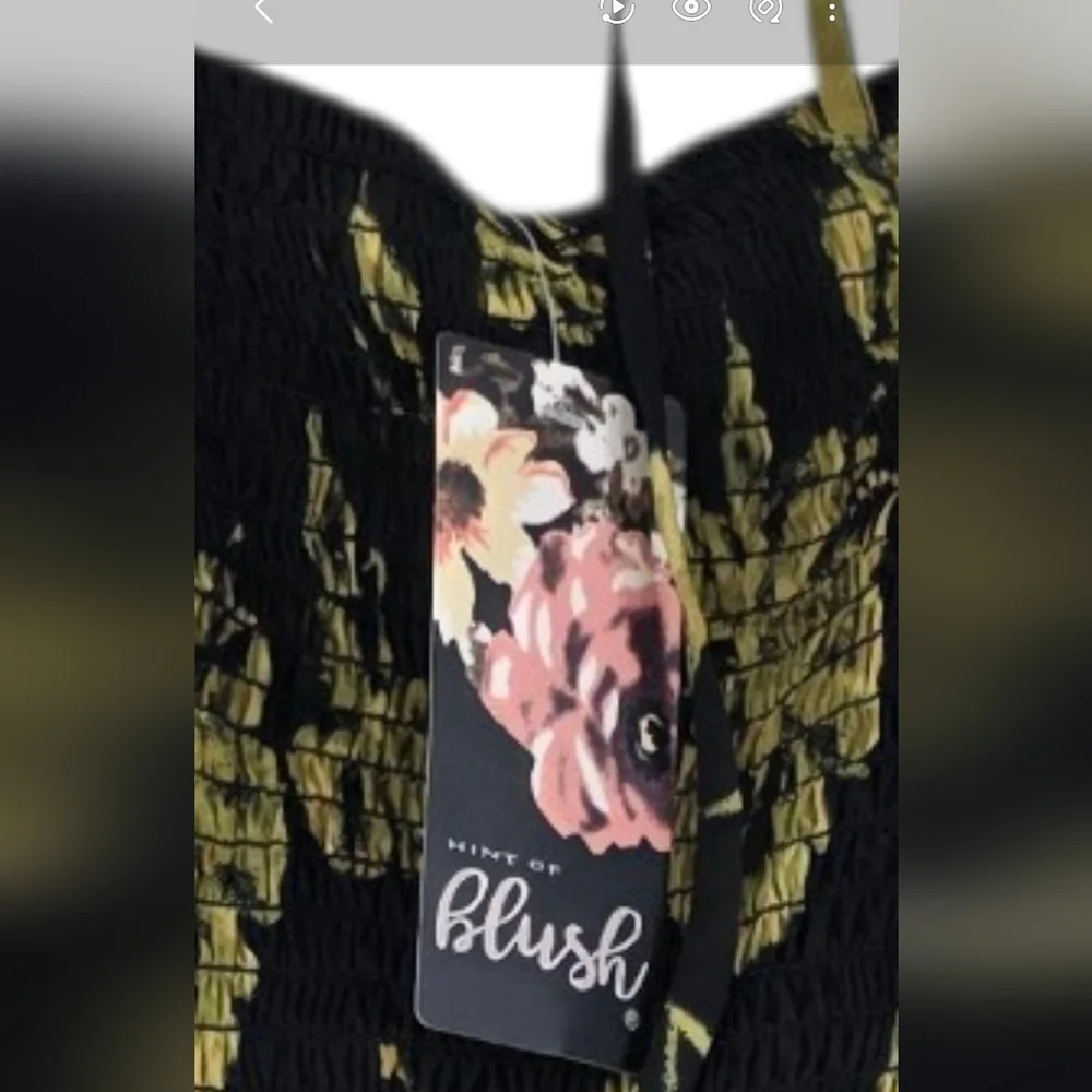 Blush Floral Maxi Dress Puff  Sleeves Smocked Bodice Black Yellow Size XL